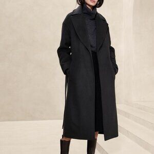 NWT Banana Republic Black Oversize Wool-Cashmere Wrap Coat Large